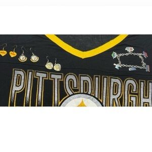 Pittsburgh Steelers Shirt/3 pair Earrings/Super Bowl Charm Bracelet